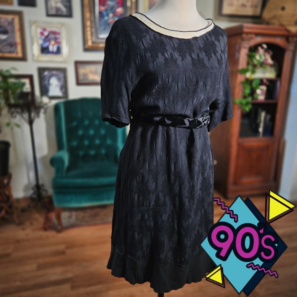 Vintage 90s Artisan Textured Jacquard Minimalist Single Stitch Slip Shift Dress
